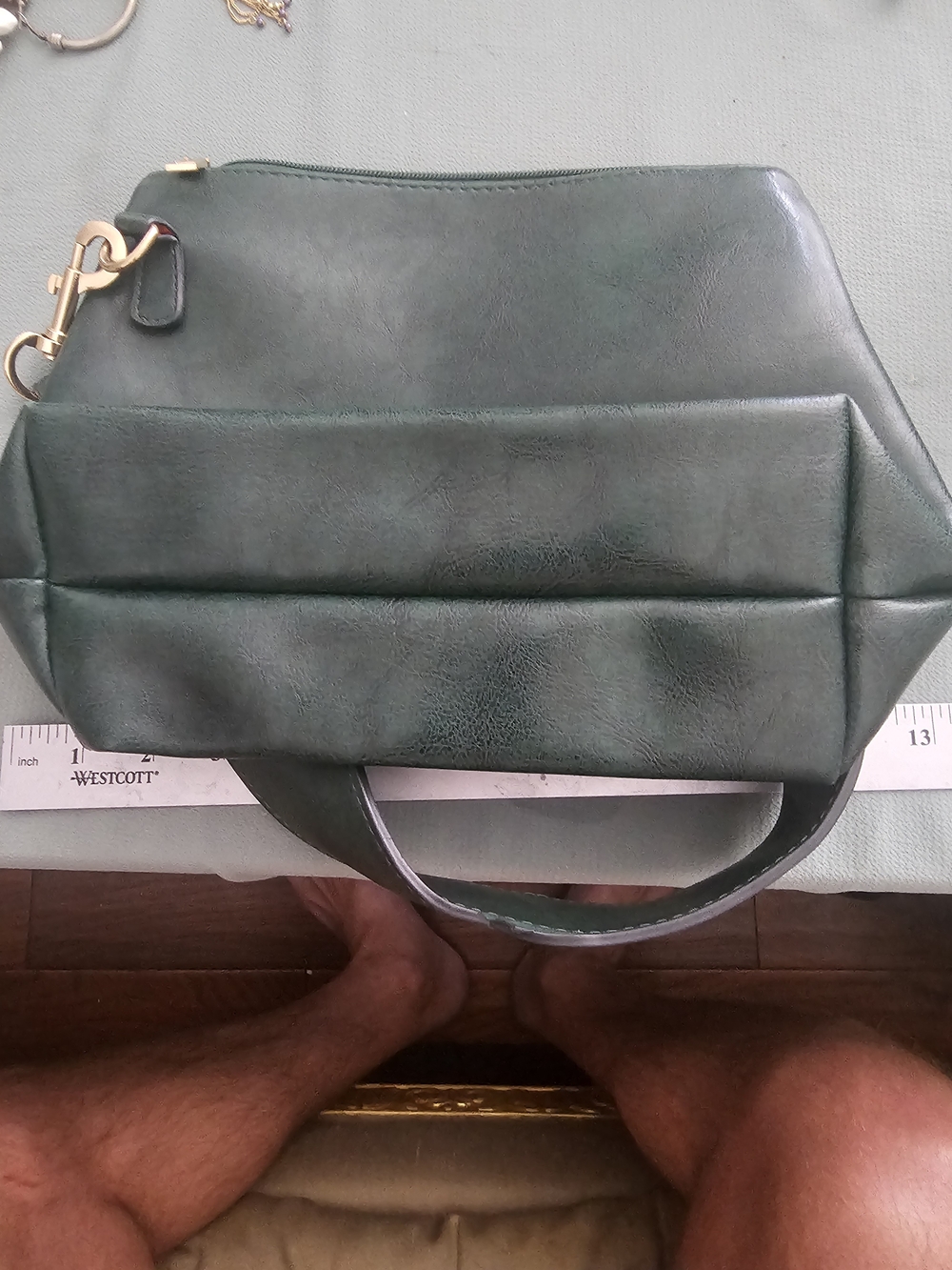 Classic Forest Green Faux Leather Shoulder Bag with Gold Hardware
